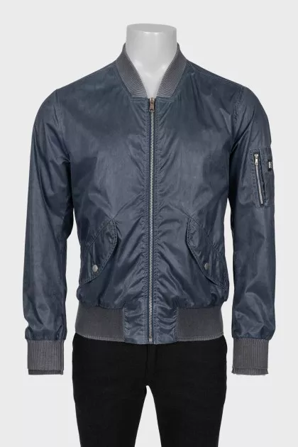 Men's blue zip-up bomber jacket