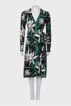 Black floral wrap dress