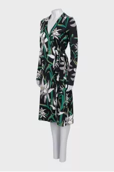 Black floral wrap dress