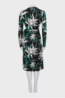 Black floral wrap dress