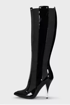 Patent leather boots with elastic bands