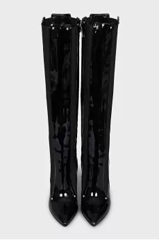 Patent leather boots with elastic bands