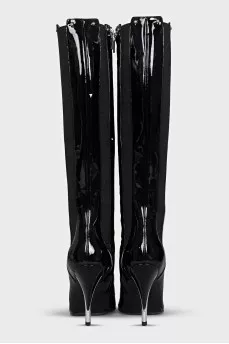 Patent leather boots with elastic bands