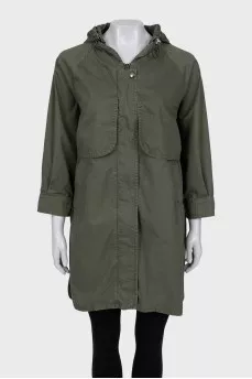 Green zipped raincoat