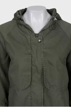 Green zipped raincoat