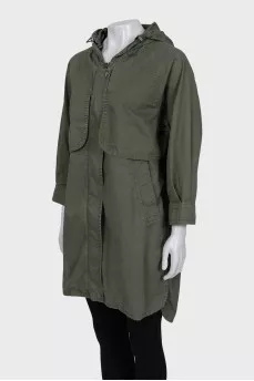 Green zipped raincoat