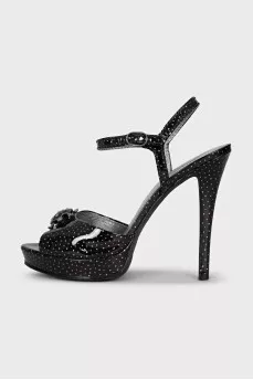 Patent leather polka dot sandals
