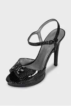 Patent leather polka dot sandals