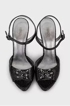 Patent leather polka dot sandals