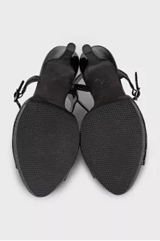 Patent leather polka dot sandals