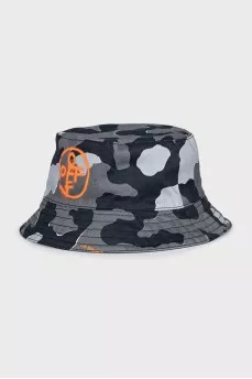 Men's gray panama hat with a military print