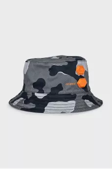 Men's gray panama hat with a military print