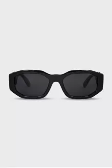 Rectangular black sunglasses with black frames