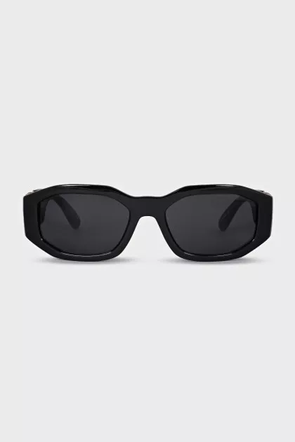Rectangular black sunglasses with black frames
