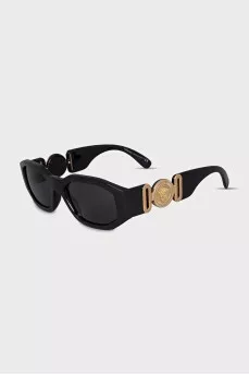 Rectangular black sunglasses with black frames
