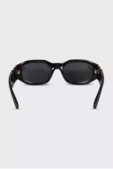 Rectangular black sunglasses with black frames