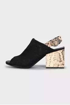 Black mesh textile sandals