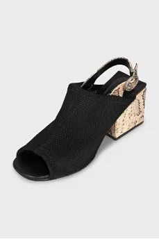 Black mesh textile sandals