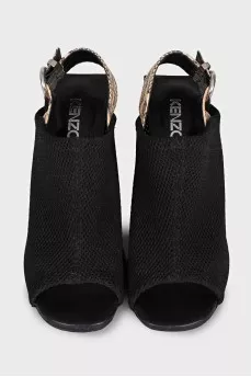 Black mesh textile sandals