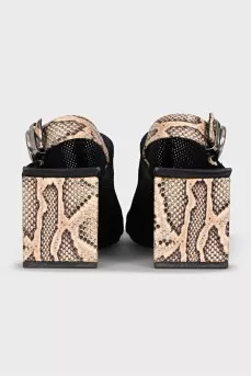 Black mesh textile sandals