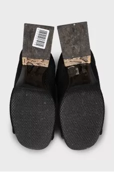 Black mesh textile sandals