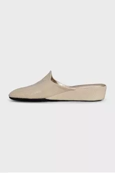 Leather wedge mules