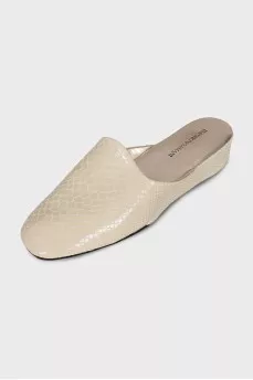 Leather wedge mules