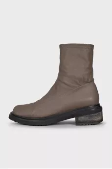 Brown leather square toe boots