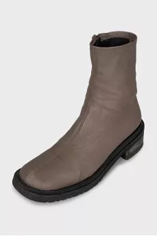 Brown leather square toe boots