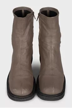 Brown leather square toe boots