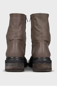 Brown leather square toe boots