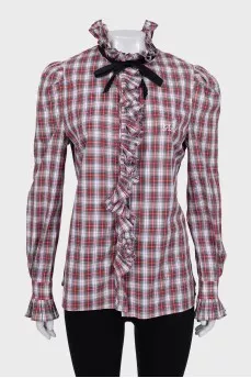 Plaid shirt decorated with ribbon