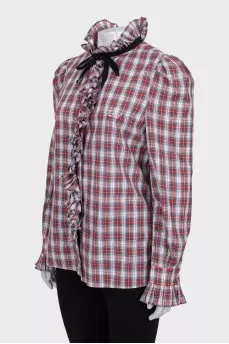 Plaid shirt decorated with ribbon