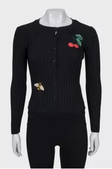 Ribbed wool cardigan with patches