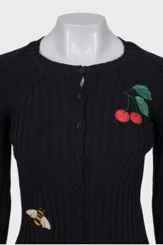 Ribbed wool cardigan with patches