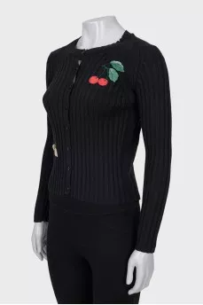 Ribbed wool cardigan with patches