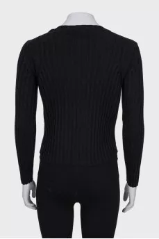 Ribbed wool cardigan with patches