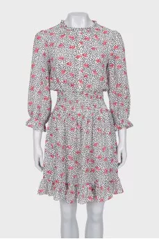 Long-sleeved dress with a small print