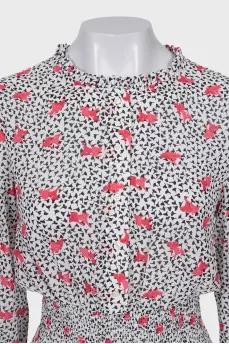 Long-sleeved dress with a small print