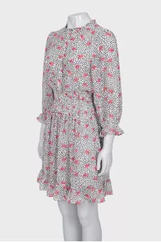 Long-sleeved dress with a small print