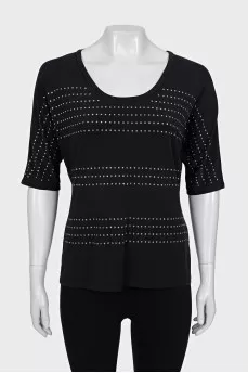 T-shirt with rhinestones and 3/4 sleeves