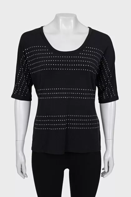 T-shirt with rhinestones and 3/4 sleeves