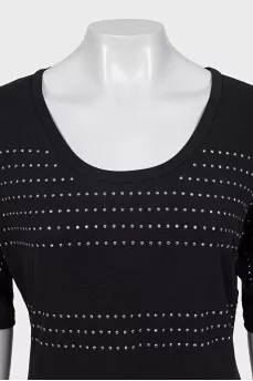 T-shirt with rhinestones and 3/4 sleeves