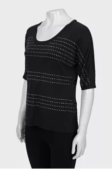 T-shirt with rhinestones and 3/4 sleeves