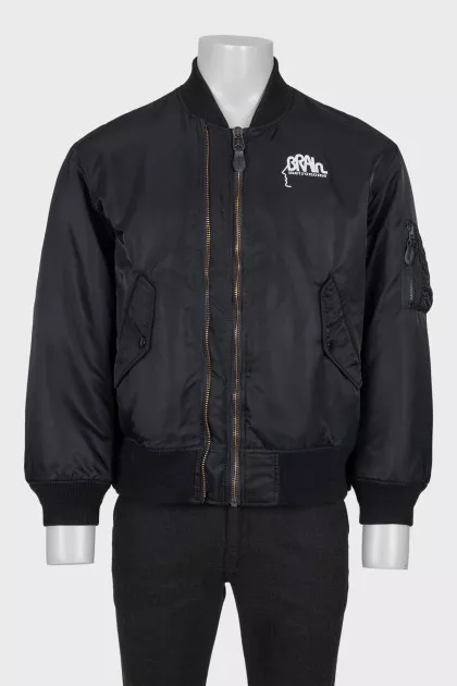 Men's black bomber jacket with buttons