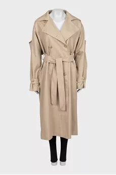 Beige trench coat with wide sleeves