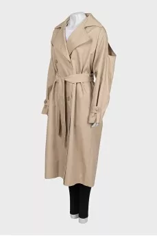 Beige trench coat with wide sleeves