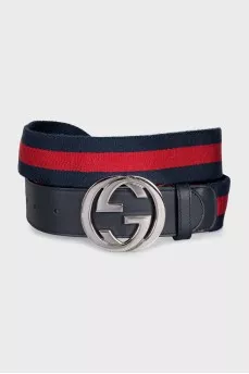 Men's striped belt with silver buckle