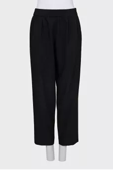 Tapered-fit wool trousers with elastic waistband