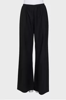 Wide-leg wool trousers with tag